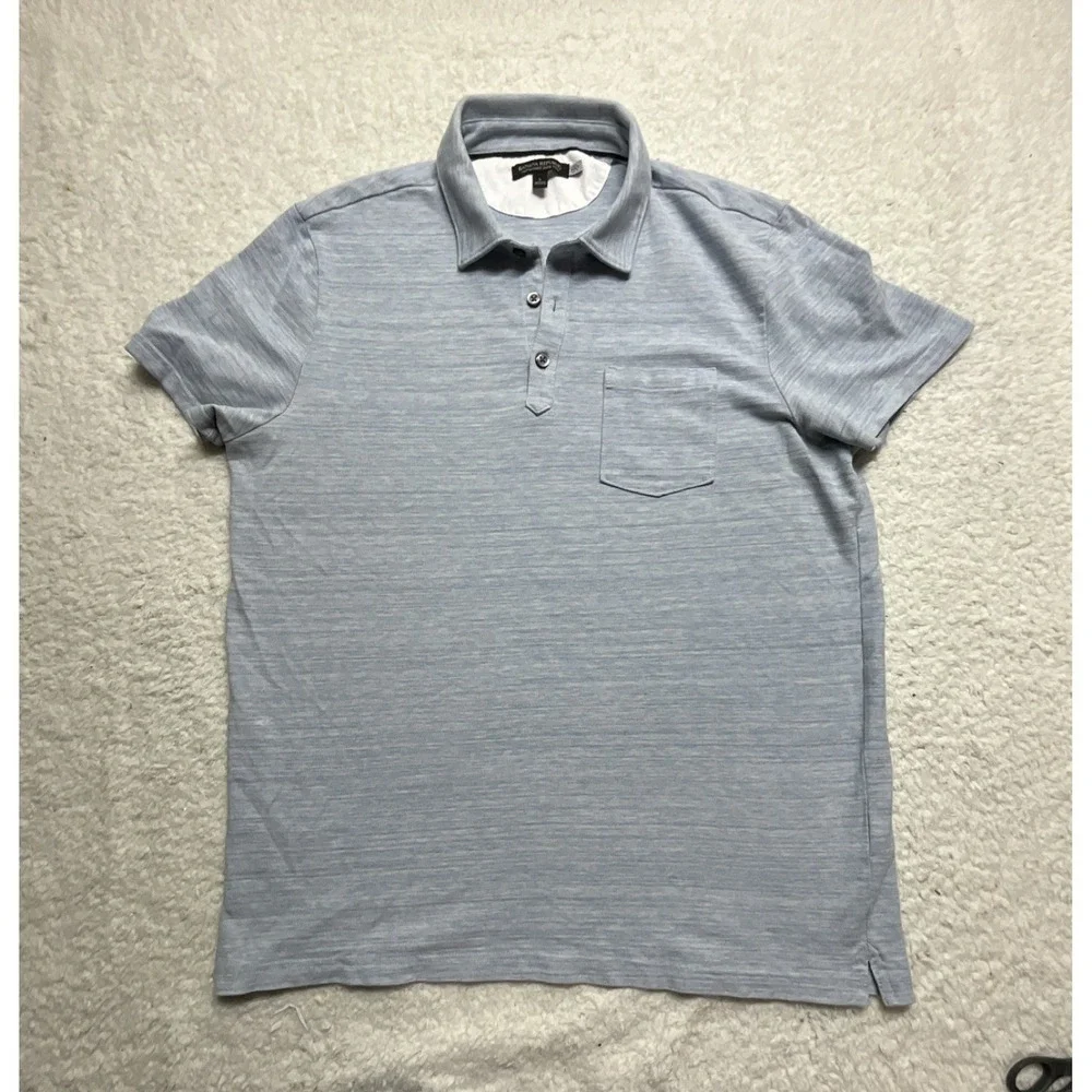 Banana Republic Men's Performance Pique Polo Shirt Light Blue L Short Sleeve Kn…